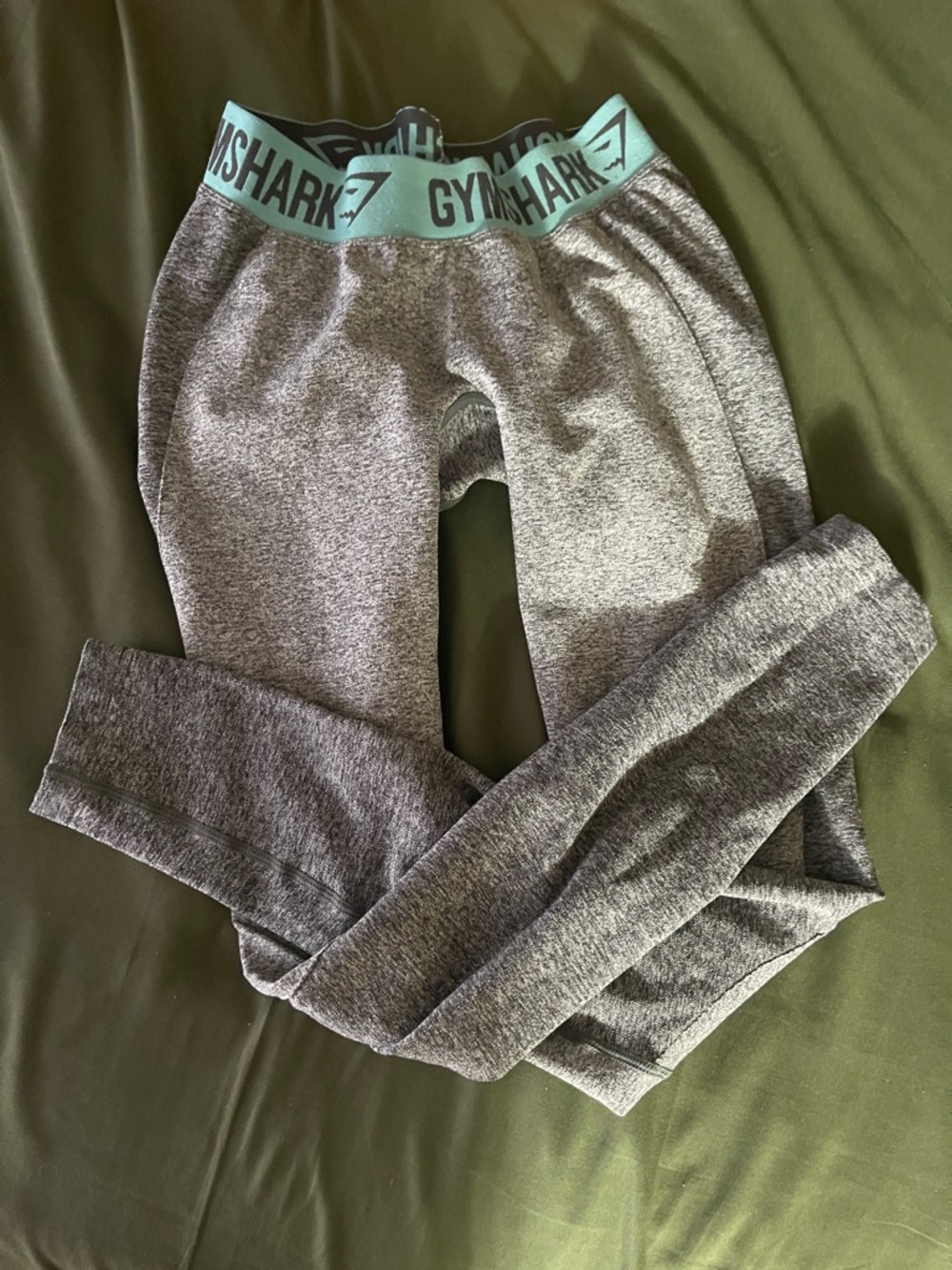 Gymshark Gray Leggings with Teal Logo Waistband small xs sizing
